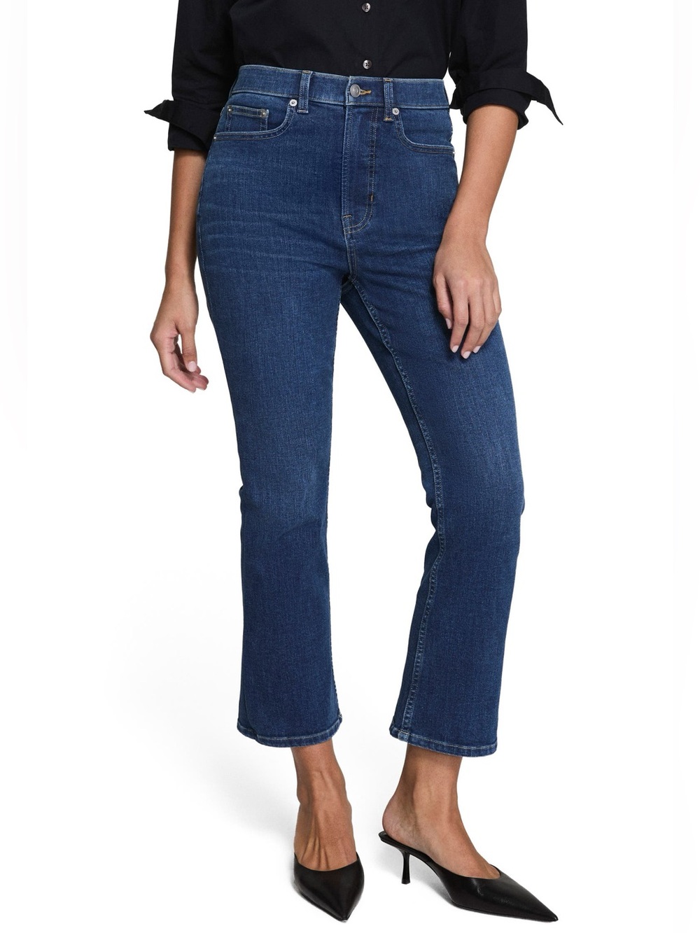SPANX ReDefine Denim Dark Wash Kick Flare Jeans Size Medium Stretch